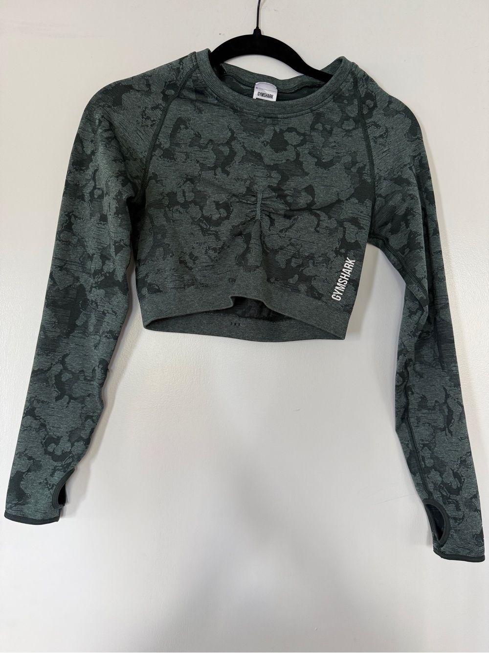 Gymshark Green Camo Seamless Cropped Long Sleeve Top - Forest Camo